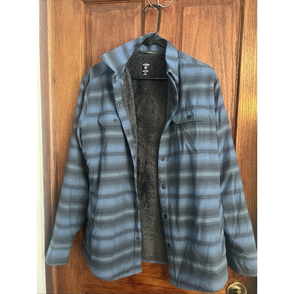 KUHL Disordr Flannel Shirt Mens Med Blue Gray Striped Long Sleeve Shacket 7334